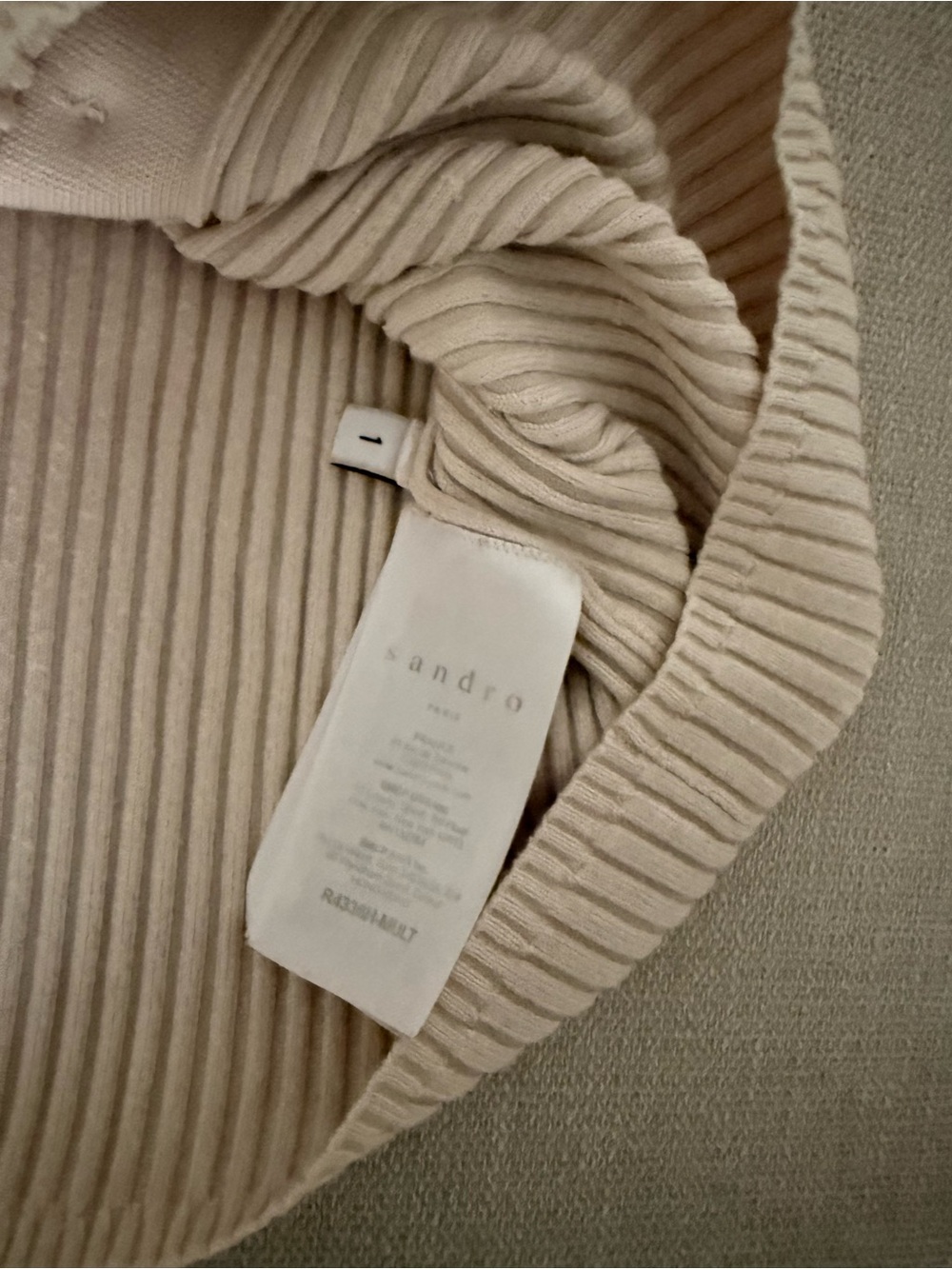 Sandro Cream Ribbed V-Neck Button Cardigan - Picture 2 of 2